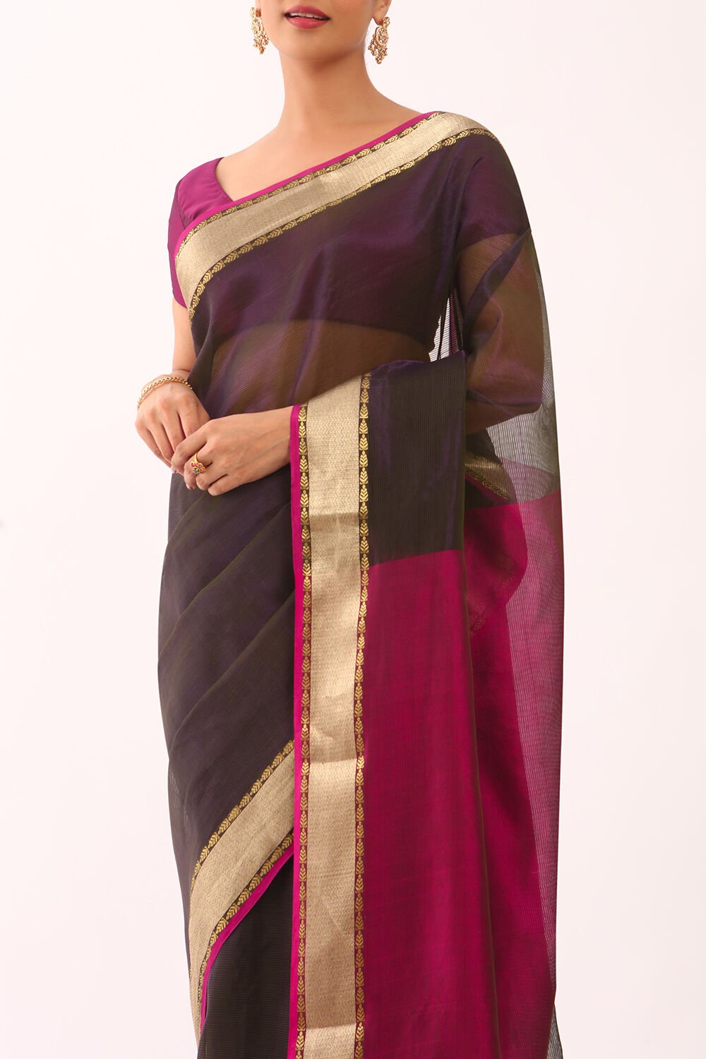 Purple Pure Cotton Tissue Maheswari Saree image number null