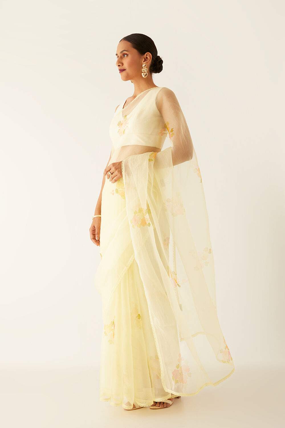 Light Yellow Pure Organza Painted Saree image number null