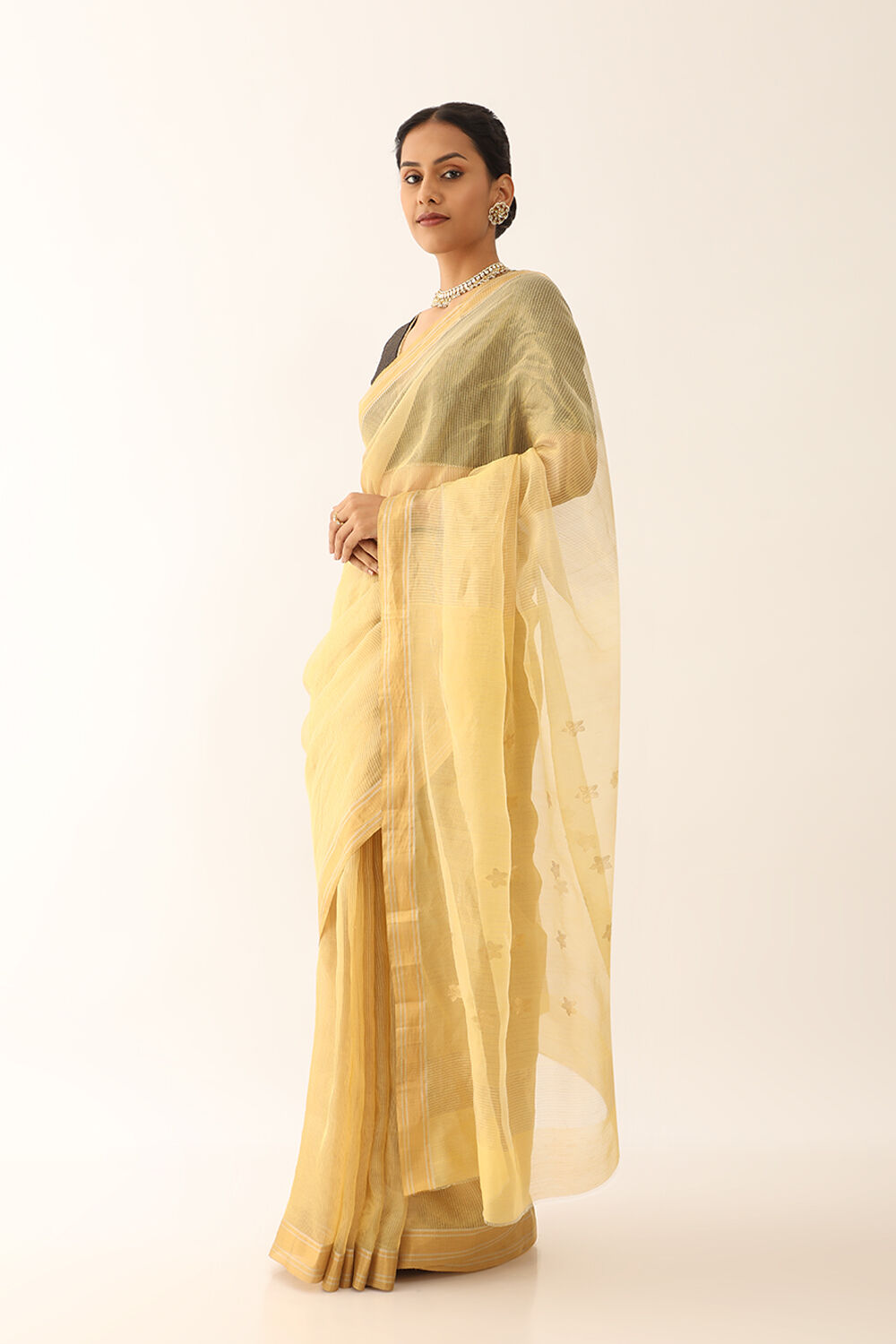 Yellow Woven Pure Silk Tissue Chanderi Saree image number null