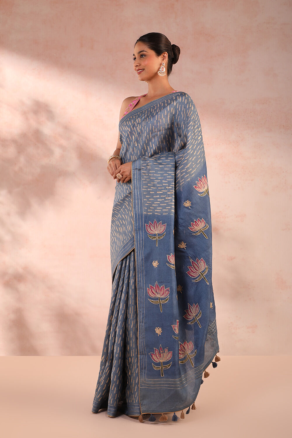 Blue Printed Pure Tussar Saree image number null