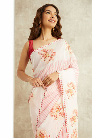 White Block Printed Viscose Luxe Rajasthan Saree thumbnail image number null