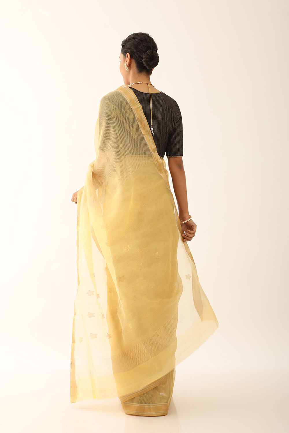 Yellow Woven Pure Silk Tissue Chanderi Saree image number null