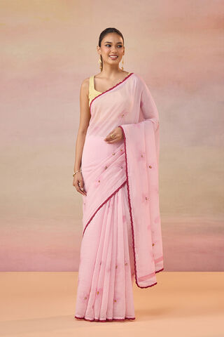Light Pink Bengal Pure Silk Cotton Hand Painted Embroidered Saree image number