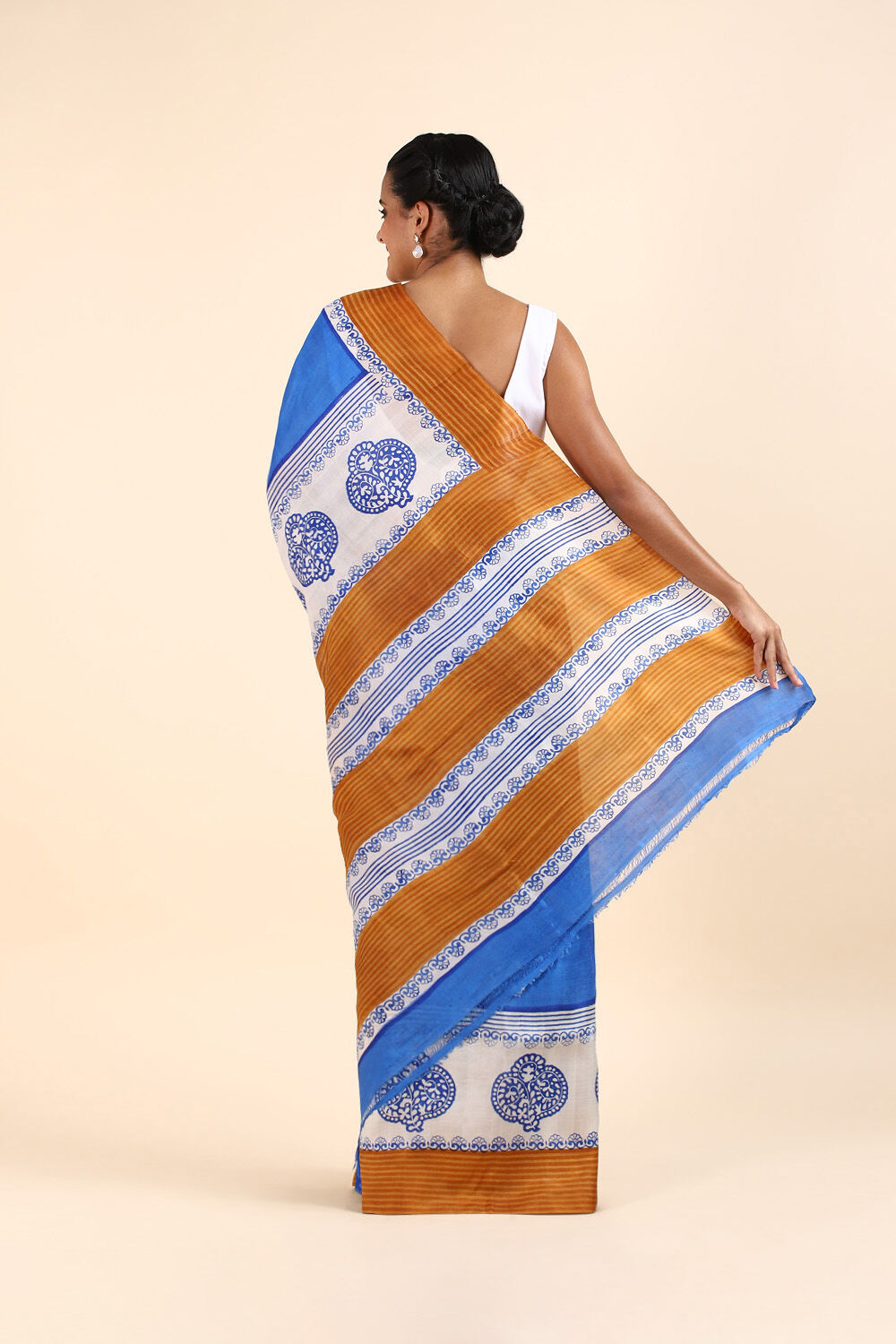Dark Blue Pure Silk Printed Saree image number null