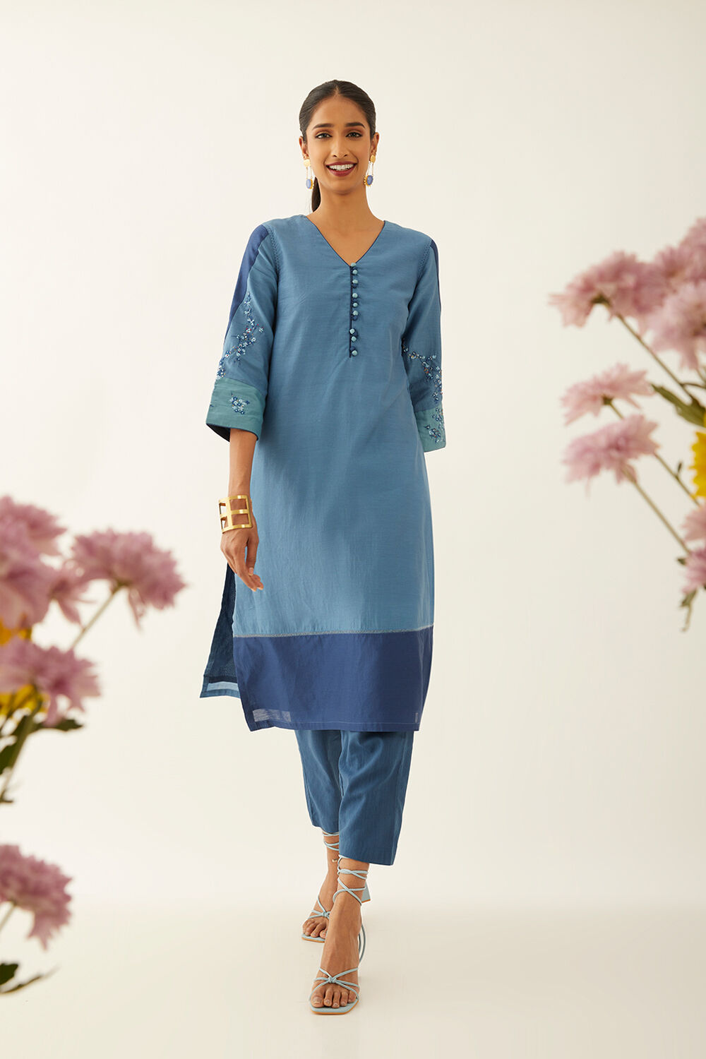 Blue Pure Silk Cotton Cyanotype Kurta image number null