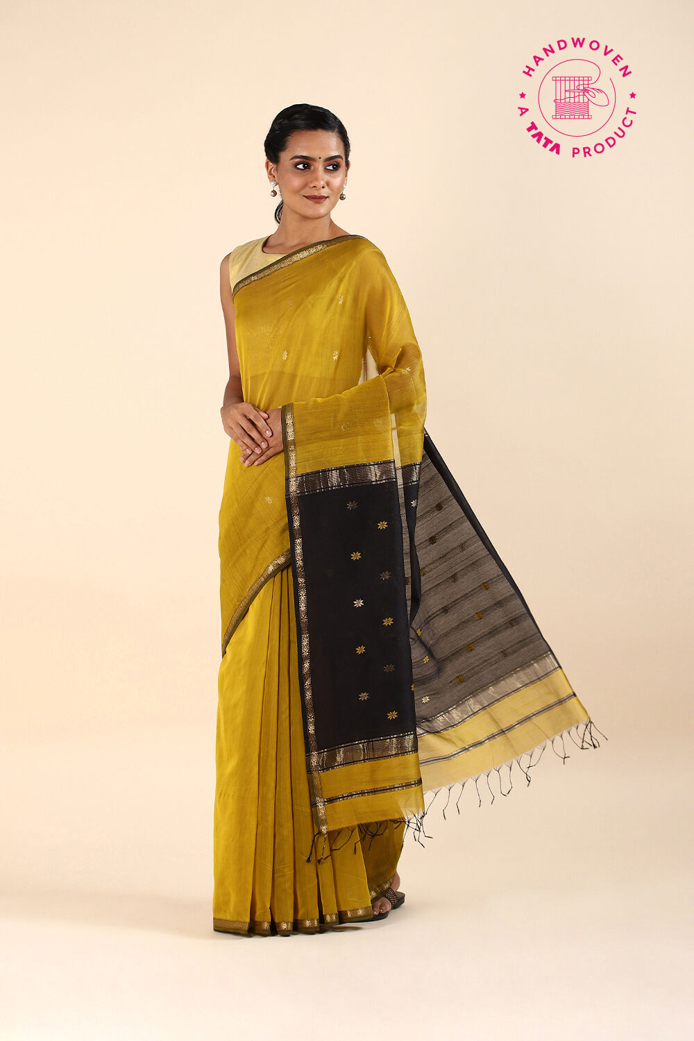 Dark Yellow Pure Silk Cotton Maheswari Saree image number null