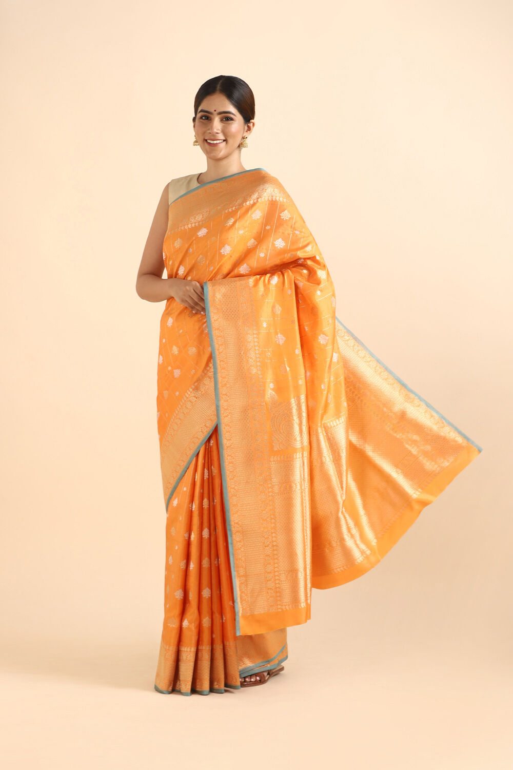 Light Orange Pure Silk Banarasi Saree image number null