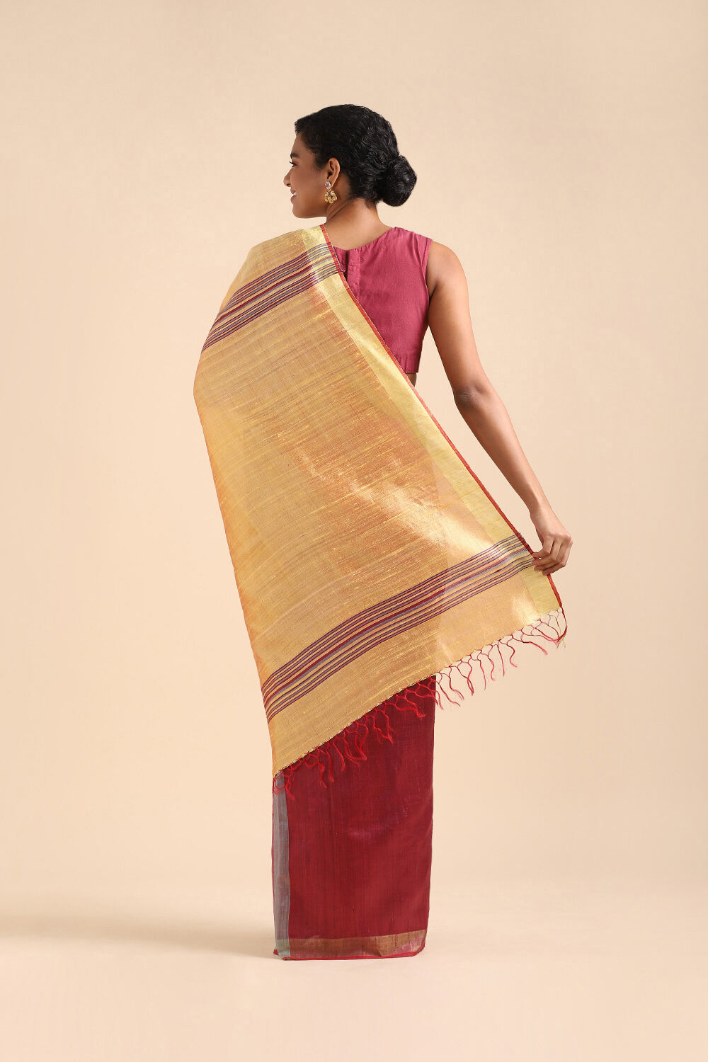 Dark Pink Pure Tussar Silk Bhagalpuri Saree image number null