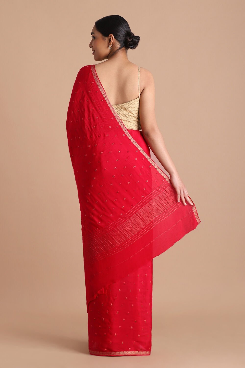 Red Pure Viscose Embroidered Saree image number null