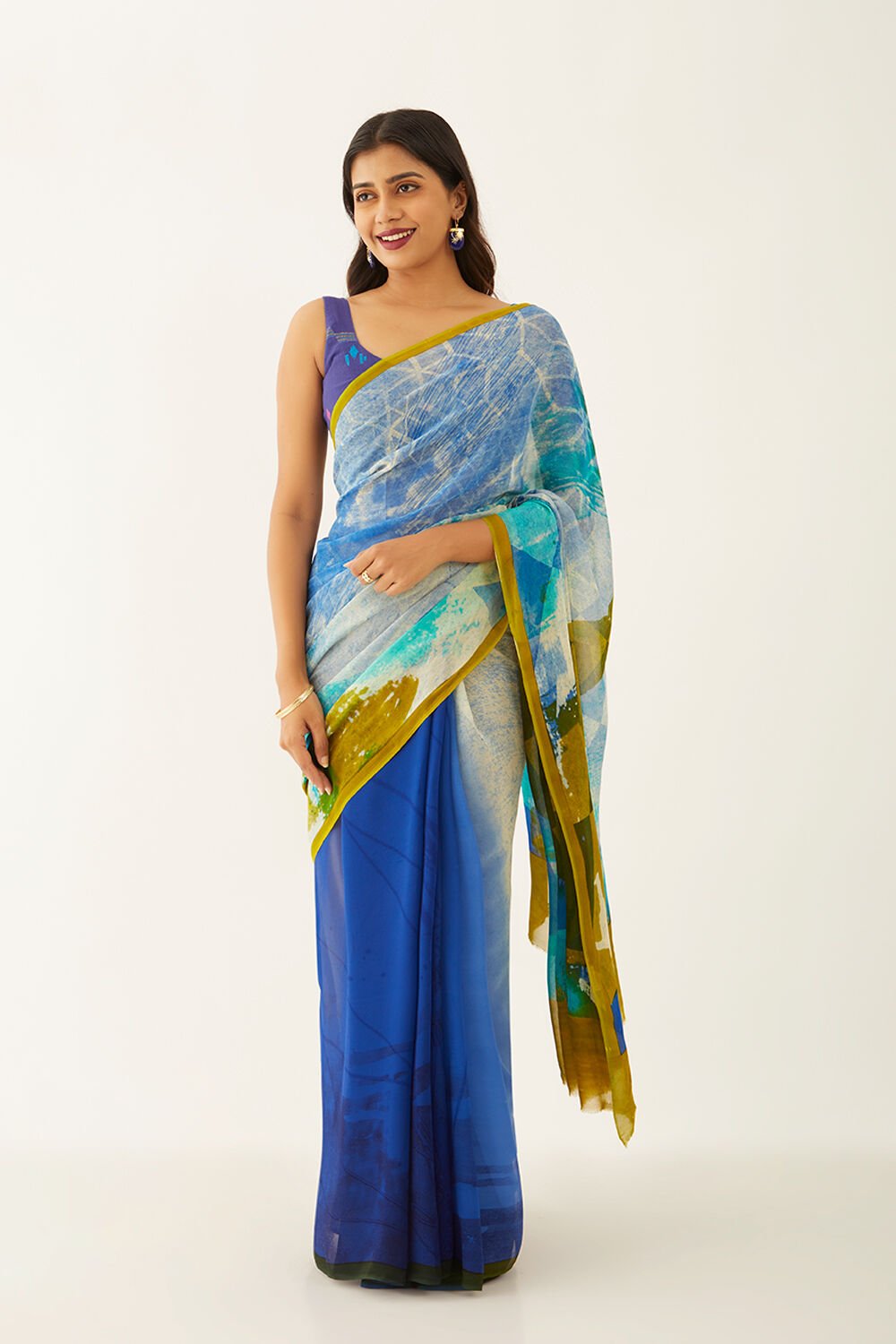 Multicoloured Viscose Georgette Digital Print Saree image number null