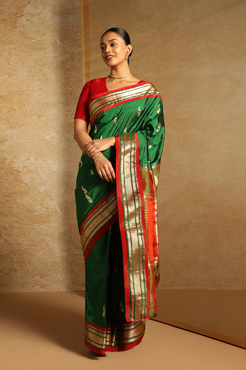 Green Pure Silk Paithani Saree image number null