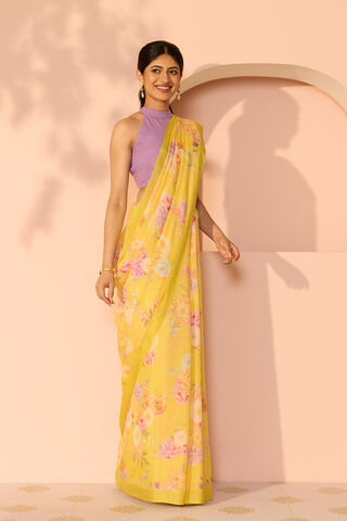 Light Yellow Printed Viscose Crepe Saree thumbnail image number null