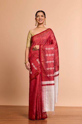 Red Bhagalpur Woven Pure Tussar Silk Saree thumbnail image number null