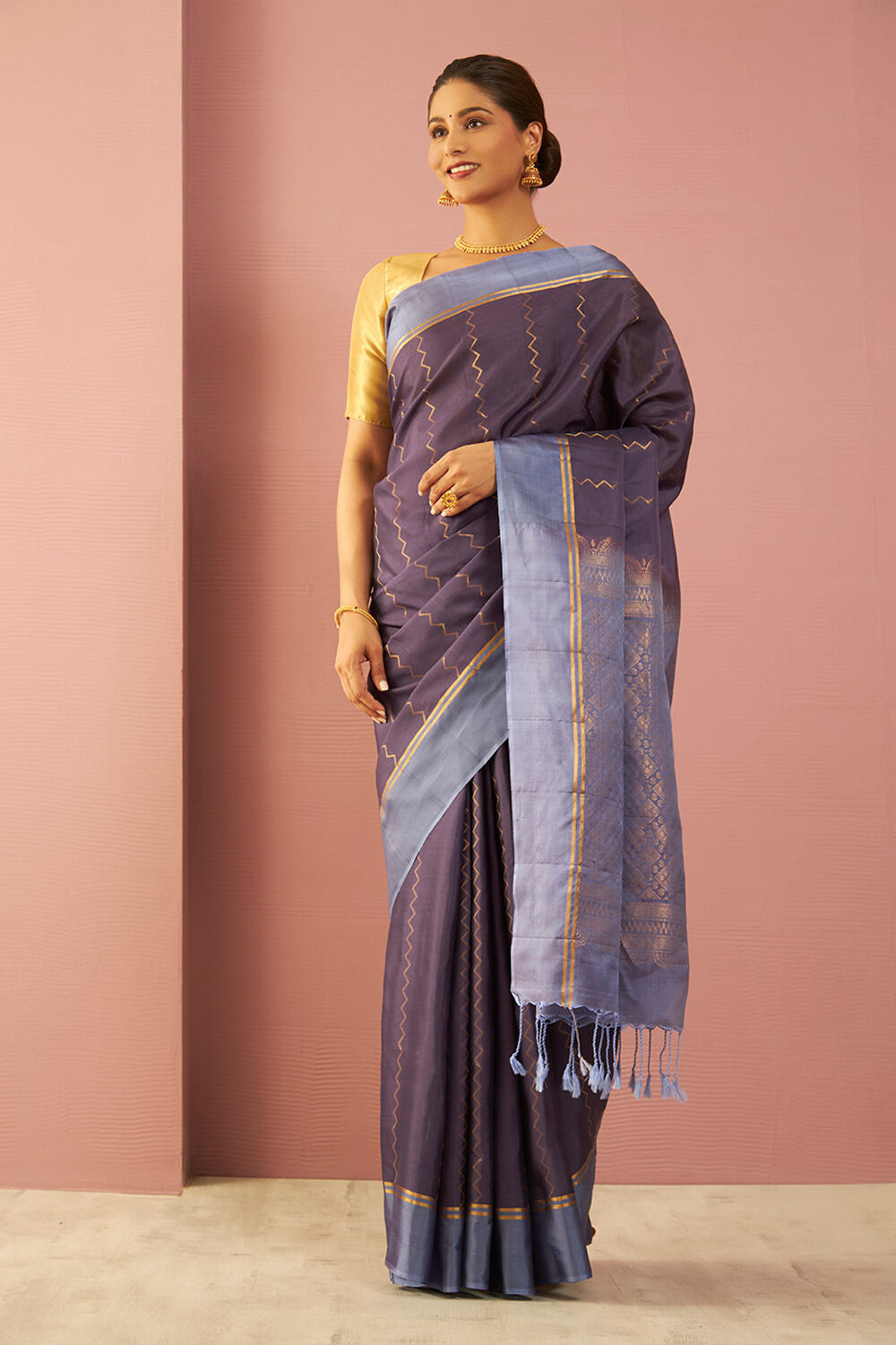 Violet Woven Pure Soft Silk Saree image number null