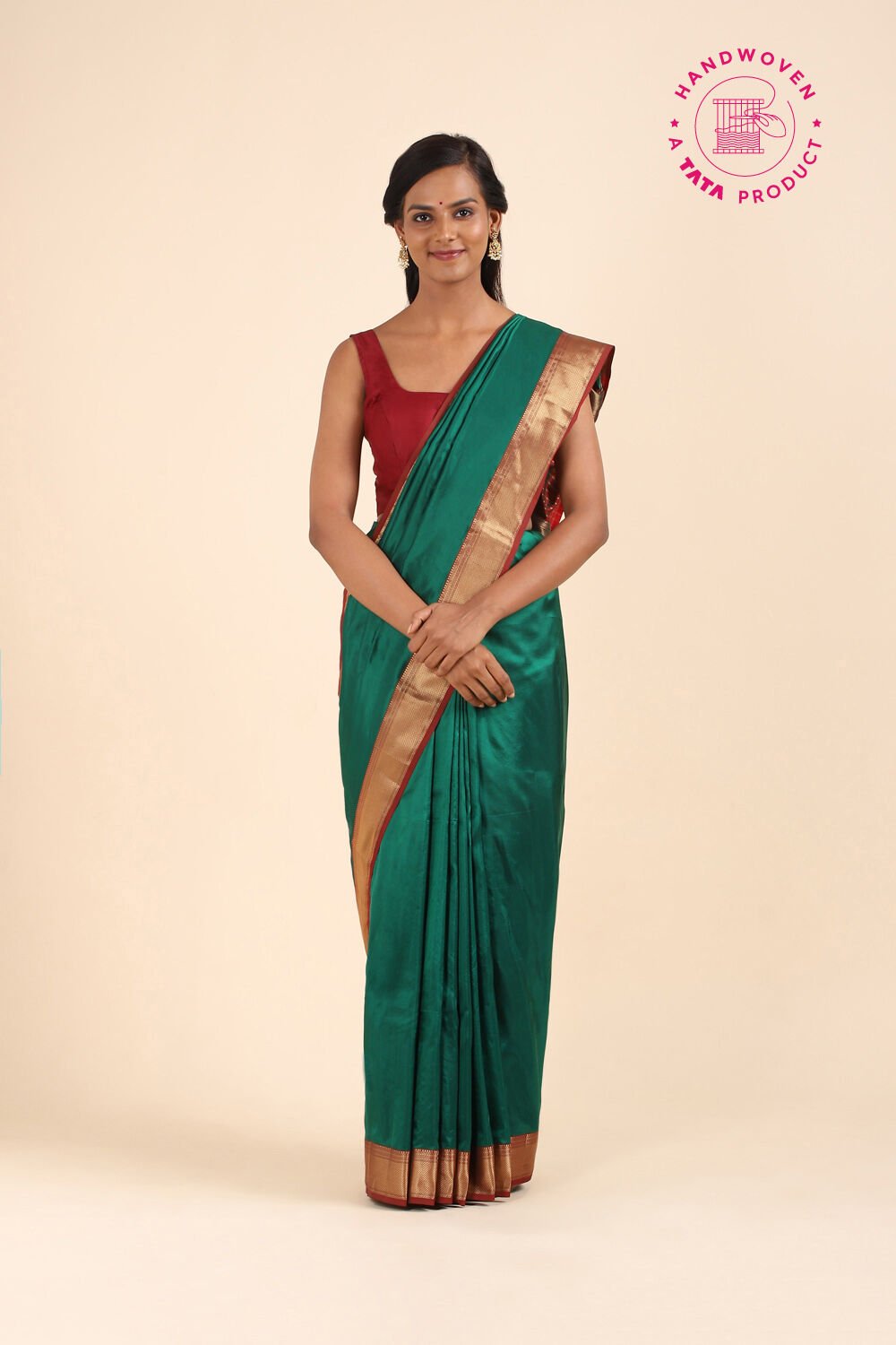 Dark Green Pure Silk Maheswari Saree image number null