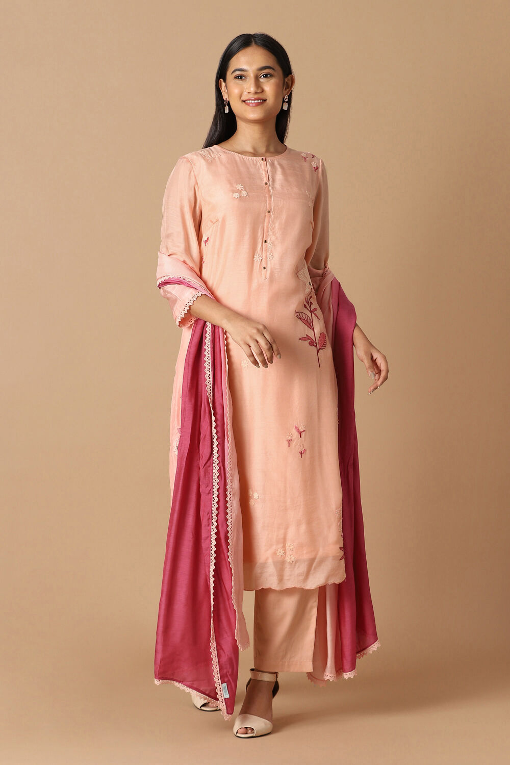 Light Pink Embroidered Kurta Set image number null