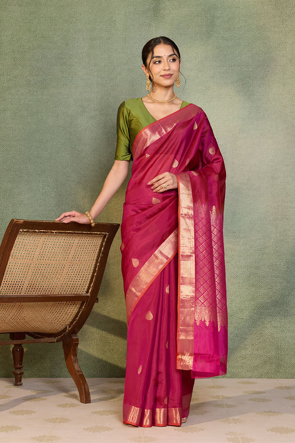 Dark Pink Woven Apsara Silk Viscose Saree image number null