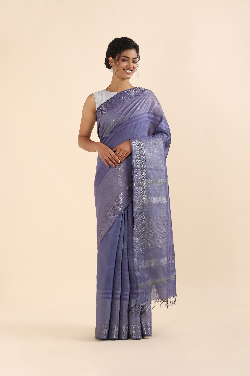 Grey Pure Tussar Silk Bhagalpuri Saree image number null