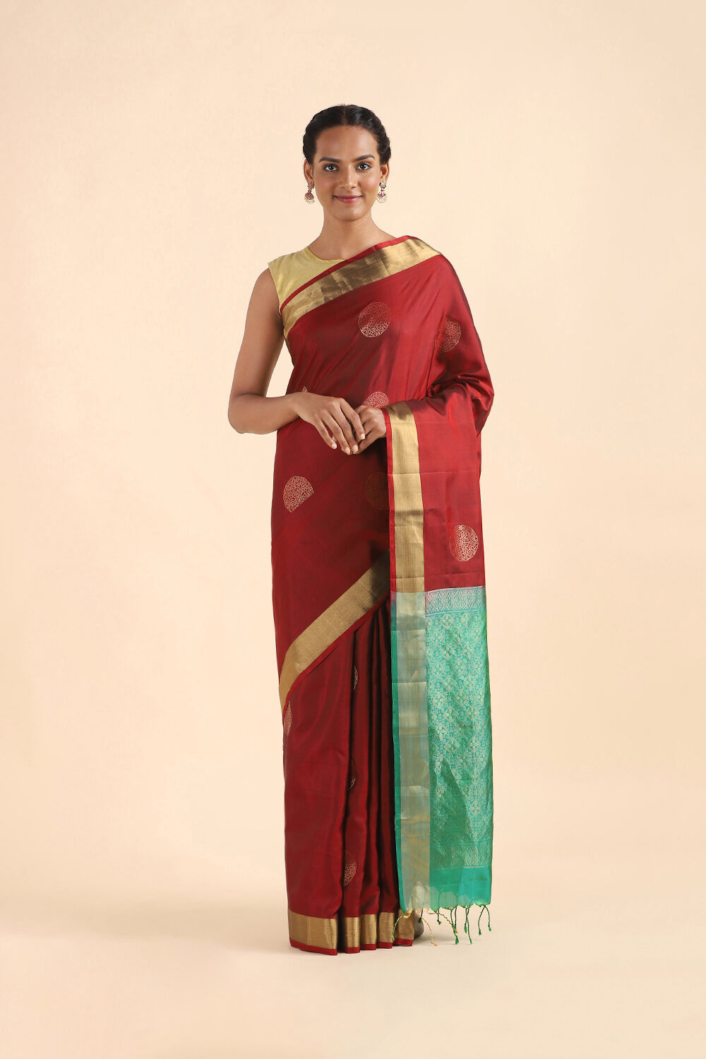 Dark Red Pure Soft Silk Saree image number null