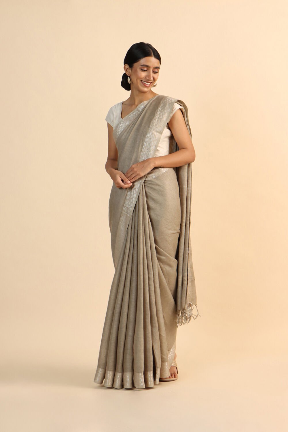 Grey Pure Linen Bhagalpuri Saree image number null