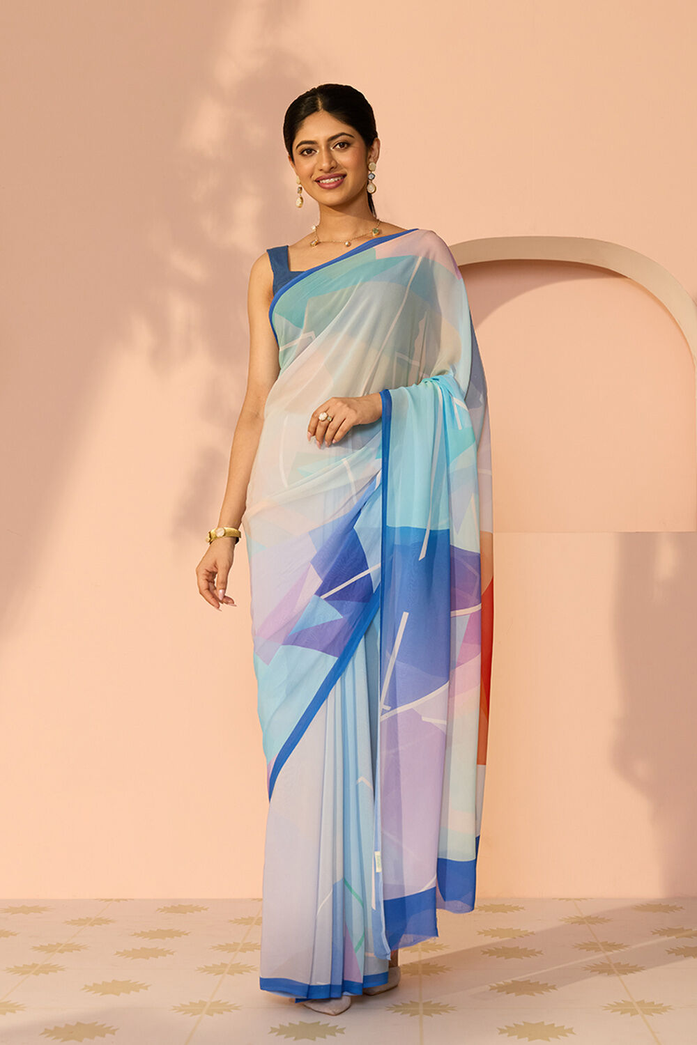 Multicoloured Printed Viscose Georgette Saree image number null