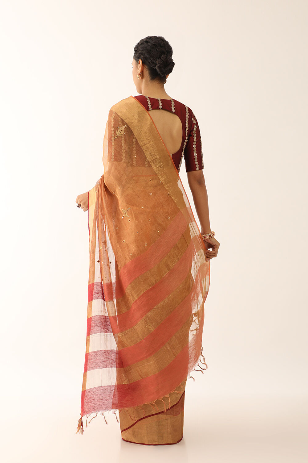 Orange Pure Silk Tissue Embroidery Saree image number null