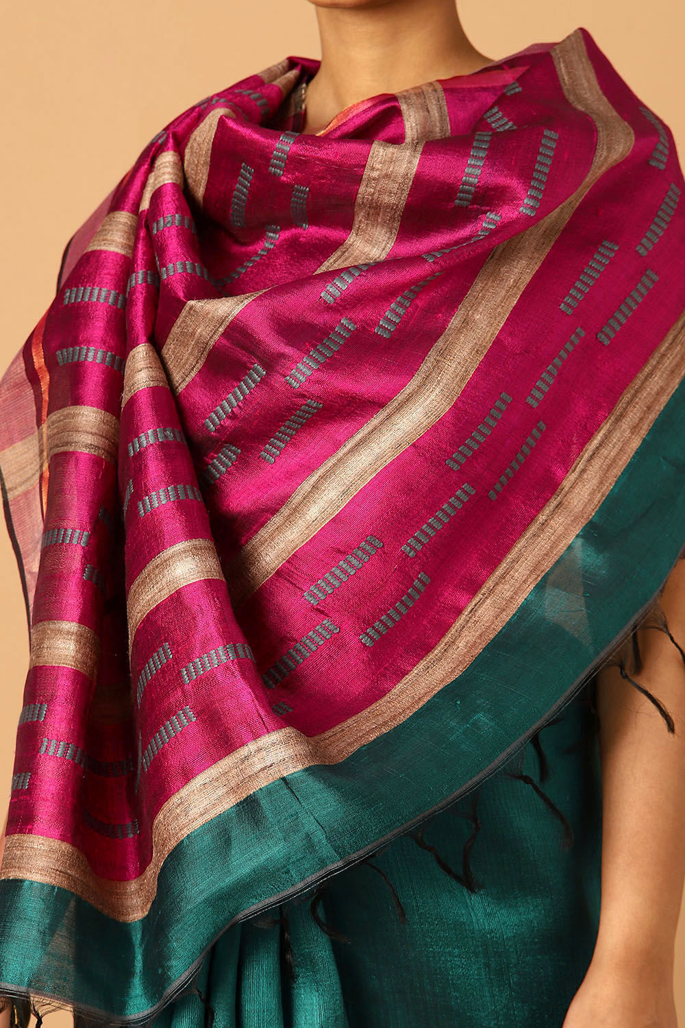 Green Pure Tussar Silk Bhagalpuri Saree image number null