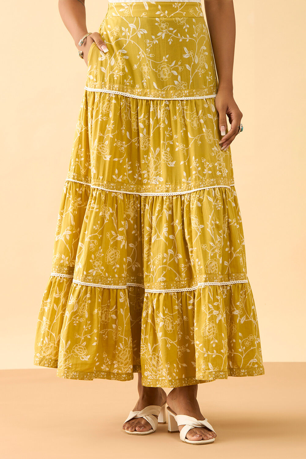 Yellow Rajasthan Screen Printed Pure Cotton Ethnic Skirt image number null