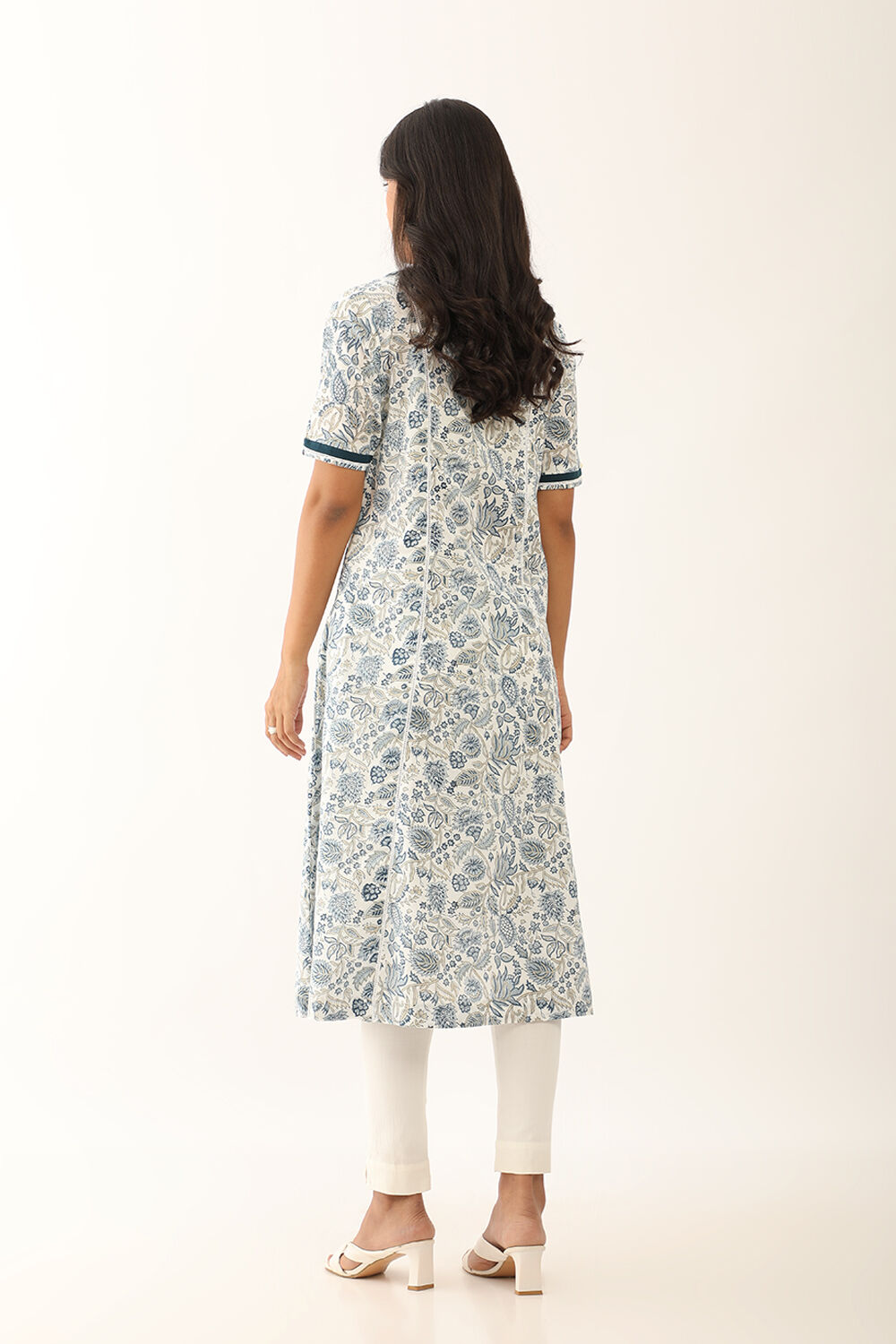 Off White Cotton Block Printed Sanganeri Kurta image number null
