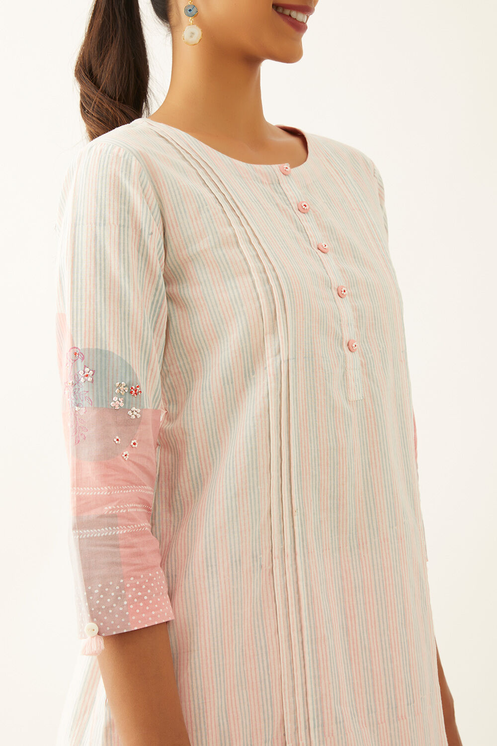 Pink Pure Cotton Printed Sanganeri Kurta image number null