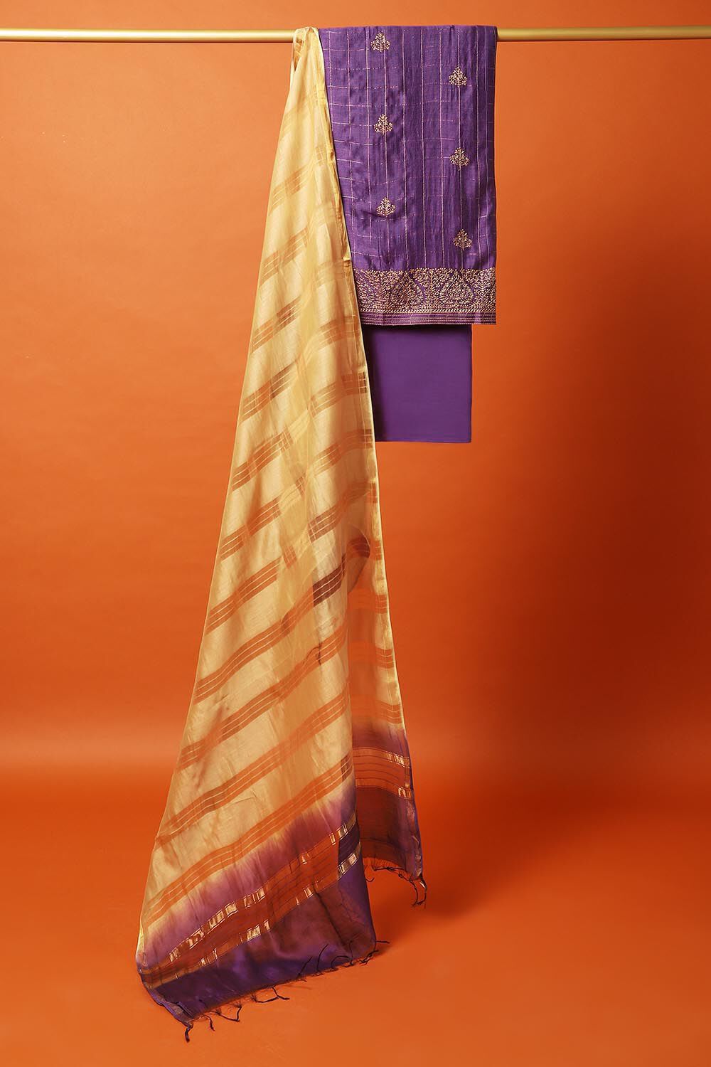 Purple Tussar Vanya Embroidered Unstitched Suit Set image number null