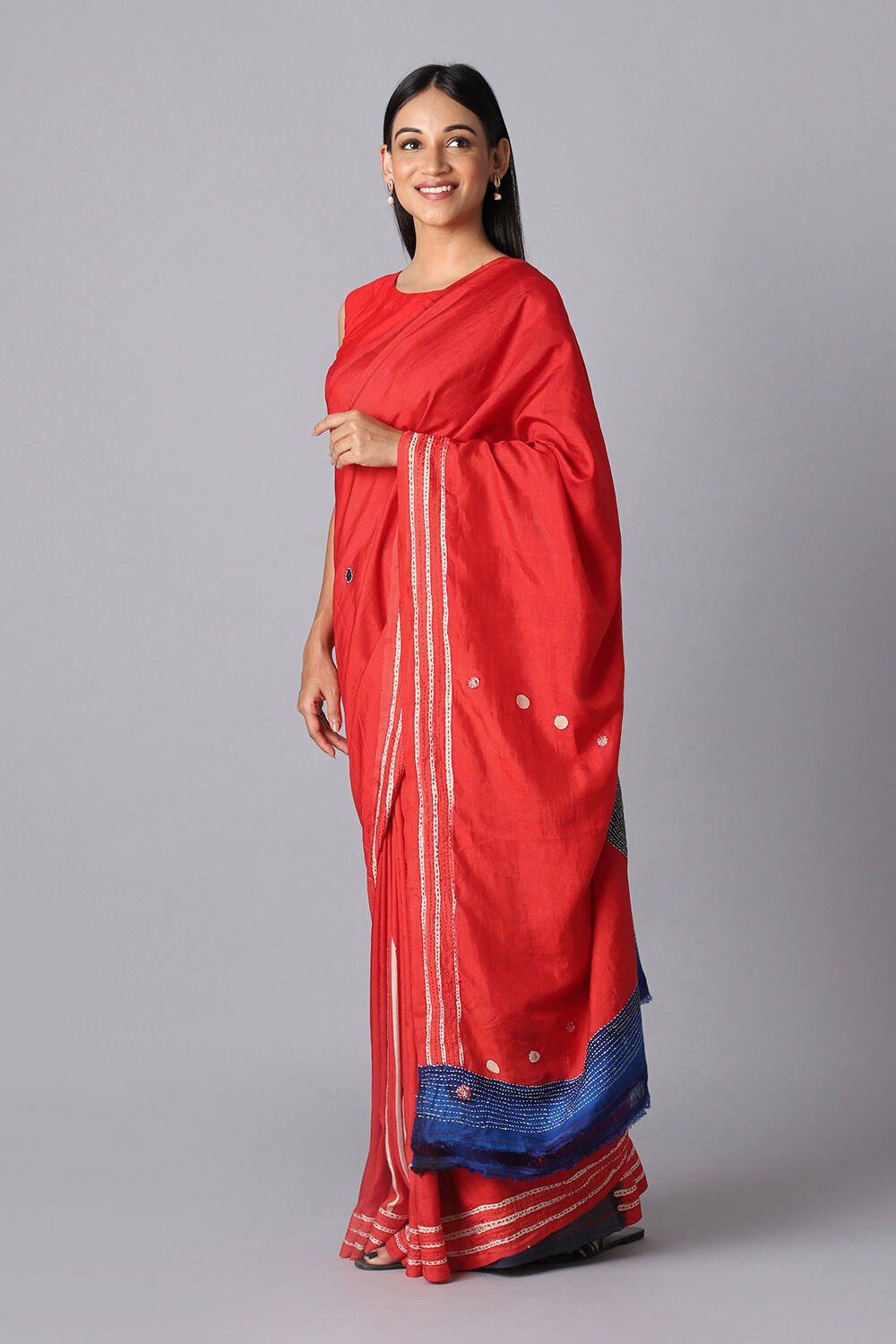 Red Pure Silk Hand Painted Saree image number null