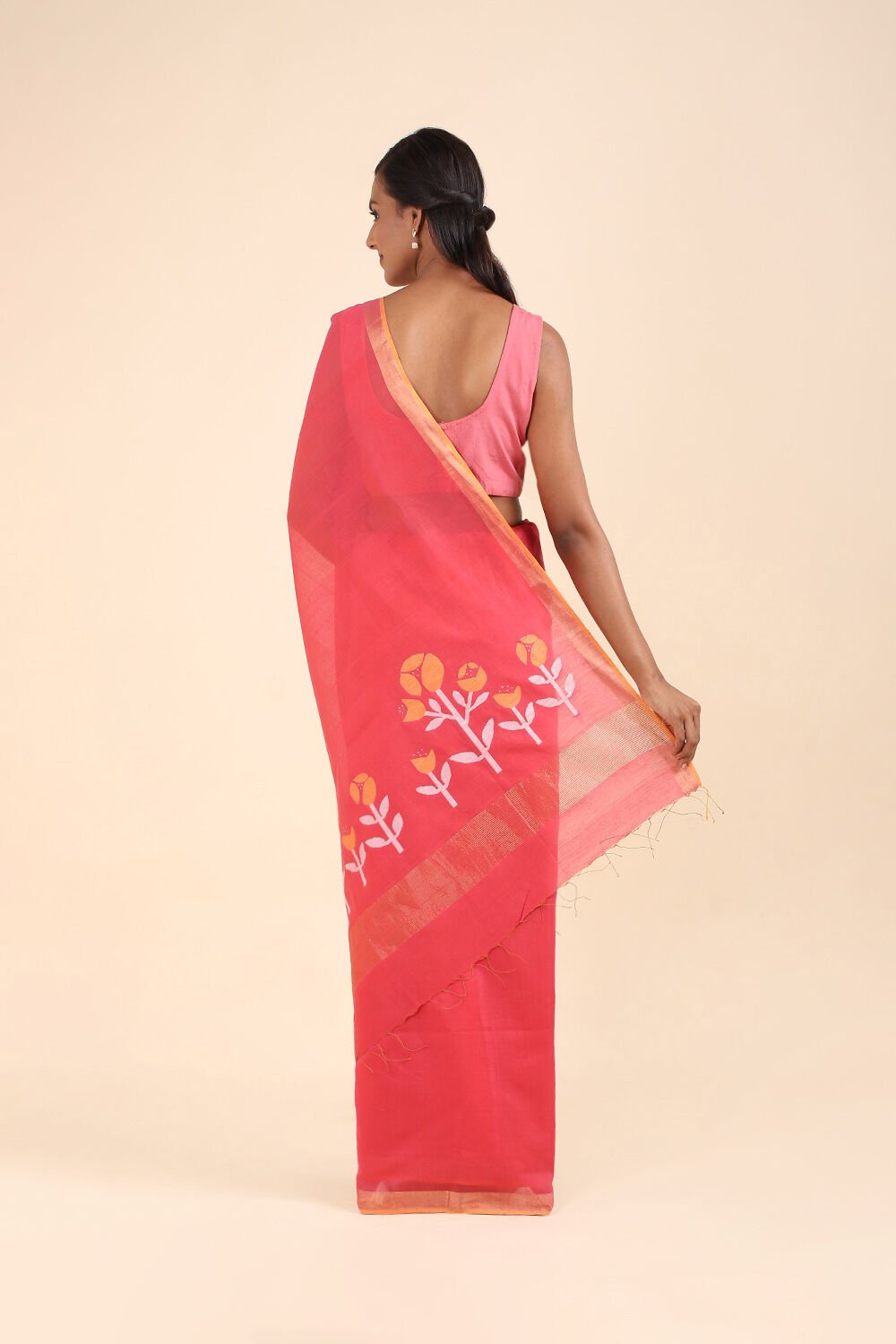 Pink Pure Silk Cotton Jamdani Saree image number null