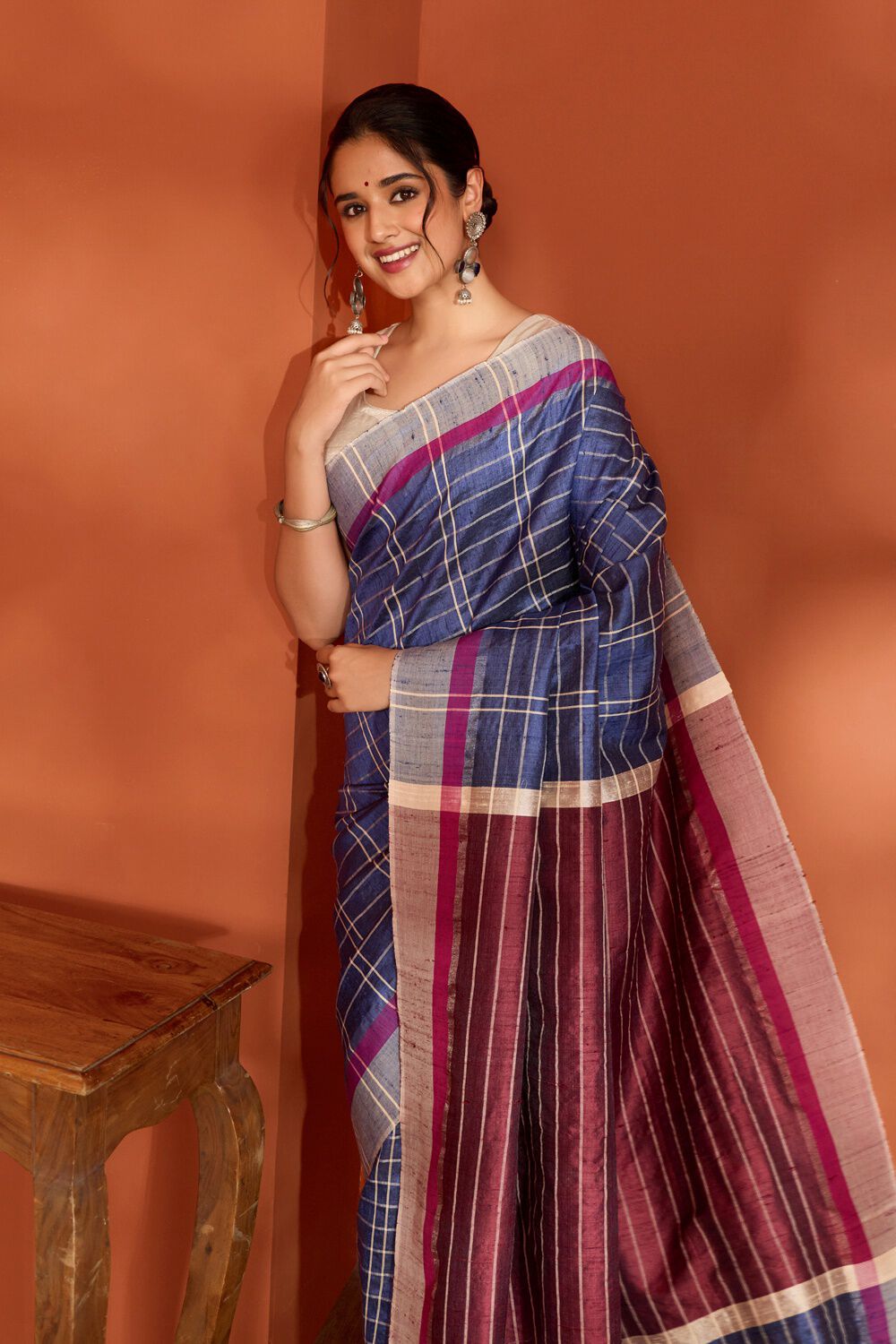 Blue Bhagalpur Woven Pure Tussar Silk Saree image number null