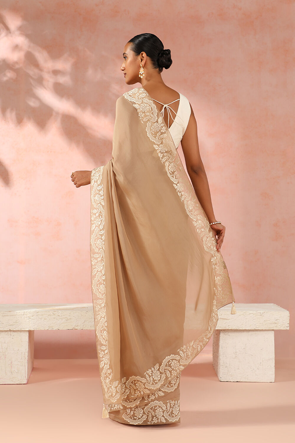 Beige Contemporary Viscose Organza Embroidery Saree image number null