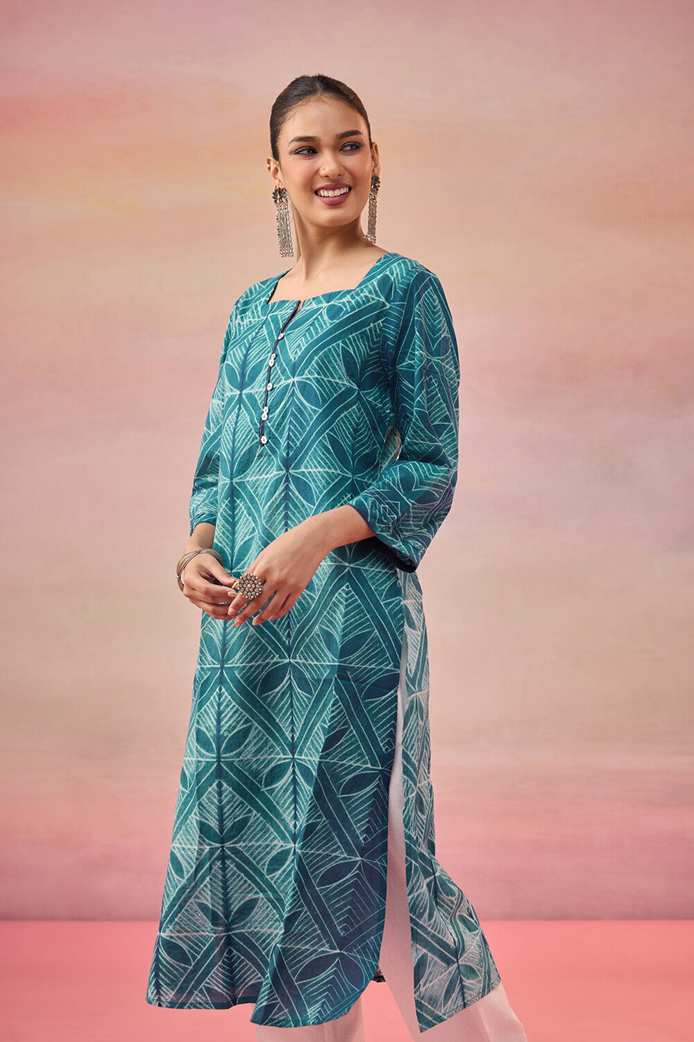 Blue Pure Cotton Tie & Dye Shibori Kurta image number null