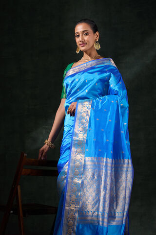 Blue Silk Viscose Cutwork Saree thumbnail image number null