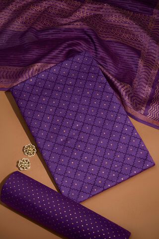 Dark Violet Pure Silk Cotton Block Printed Unstitched Suit Set