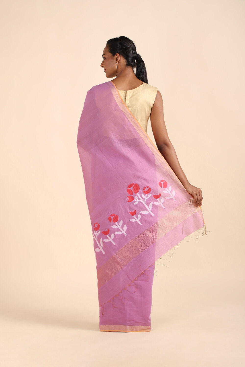 Violet Pure Silk Cotton Jamdani Saree image number null