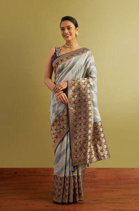 Blue Woven Viscose Luxe Saree