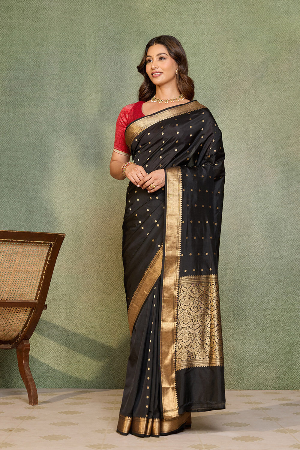 Black Silk Viscose Cutwork Banarasi Inspired Design Saree image number null