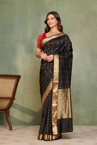 Black Silk Viscose Cutwork Banarasi Inspired Design Saree thumbnail image number null