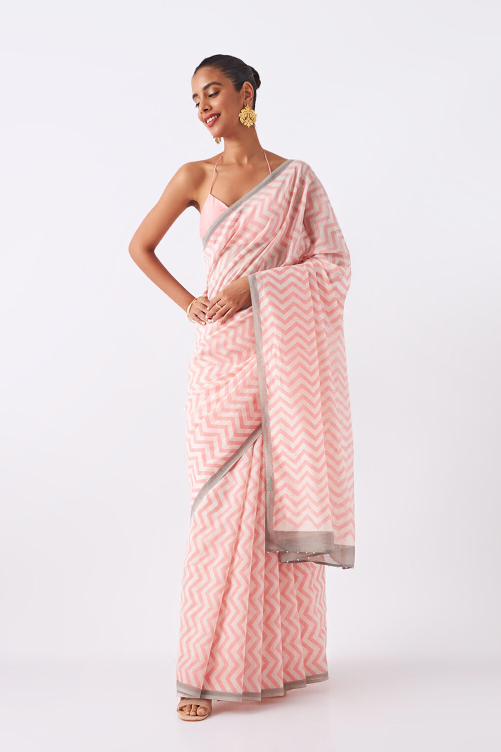 Light Pink Pure Silk Cotton Printed Saree image number null