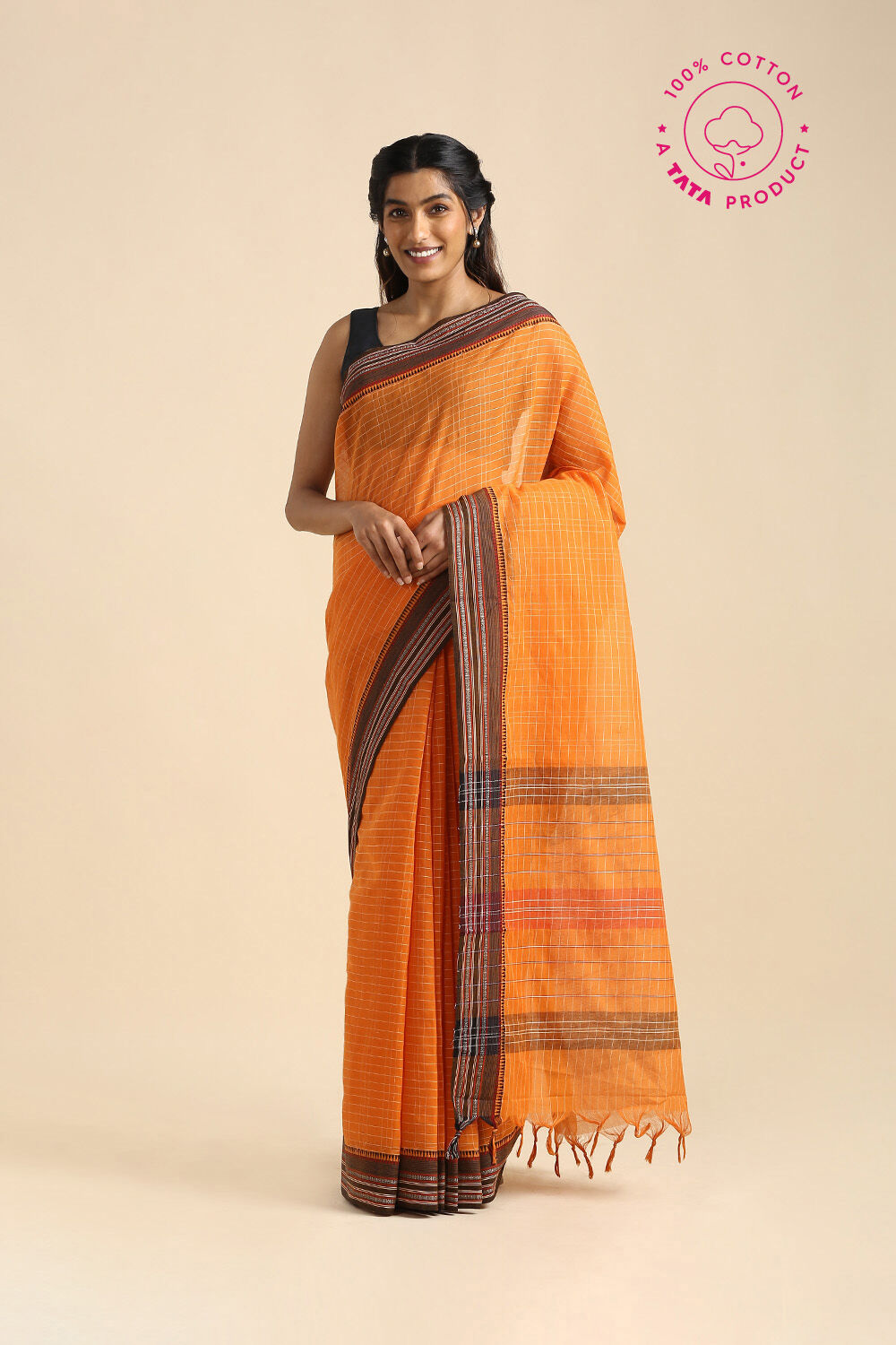Orange Pure Cotton Naranyanpet Saree image number null