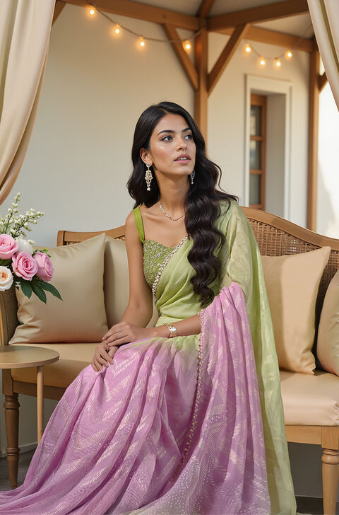 Pink Viscose Embroidered Saree