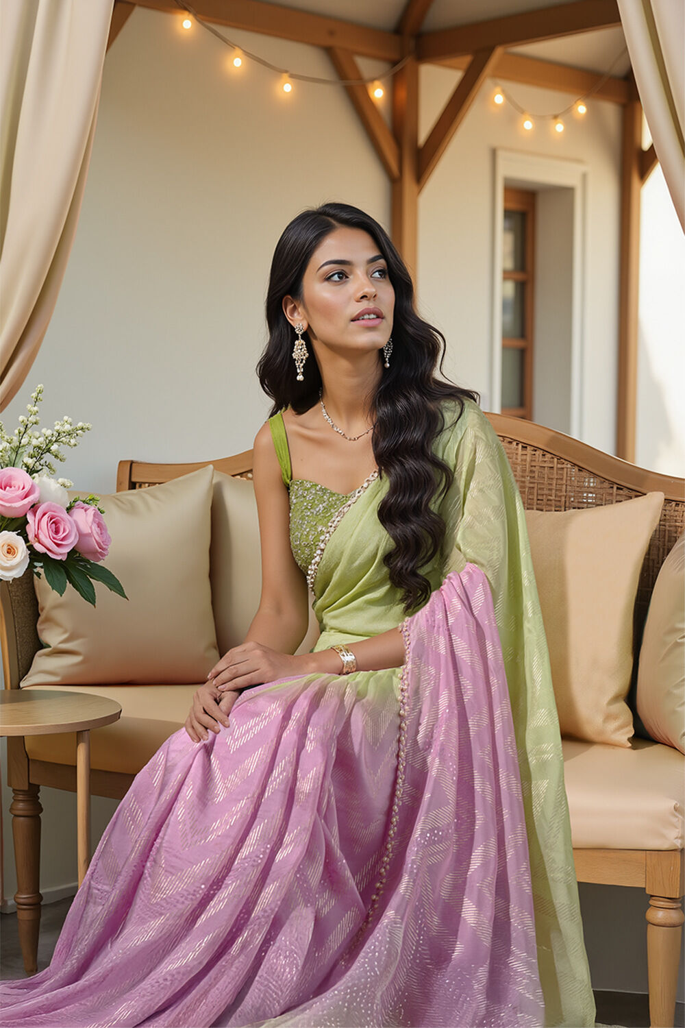 Pink Viscose Embroidered Saree image number null