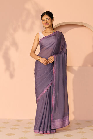 Violet Viscose Organza Embroidered Saree thumbnail image number null