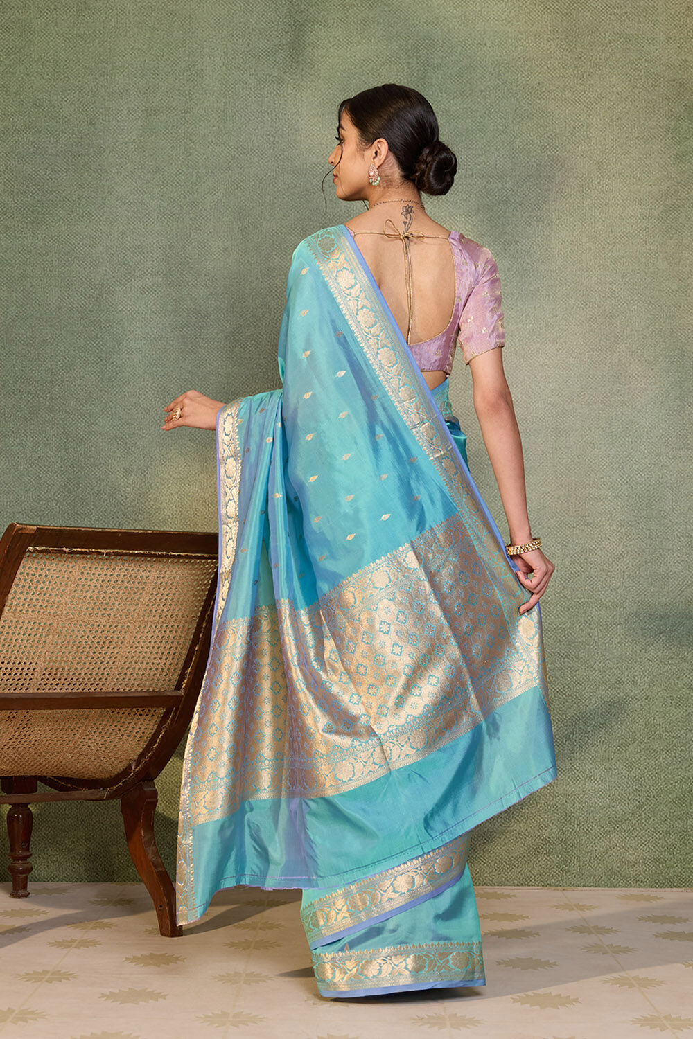 Light Blue Silk Viscose Cutwork Banarasi Saree image number null