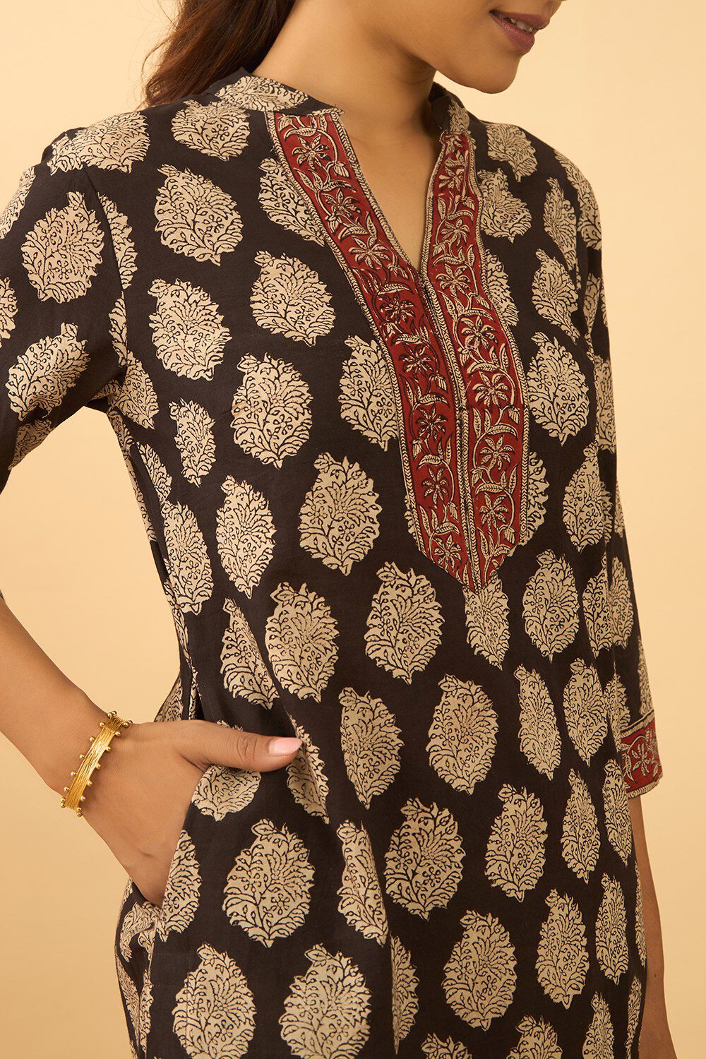 Black Bagru Block Printed Pure Cotton Kurta image number null
