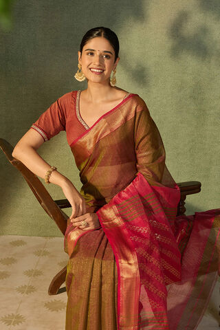 Green Woven Pure Silk Cotton Maheshwari Saree image number